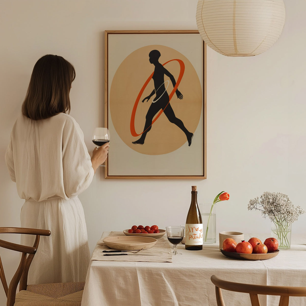 Hula Loop Poster | Coral and Orange Minimalism Art Print | Minimalist Wall Art — styled in an interior