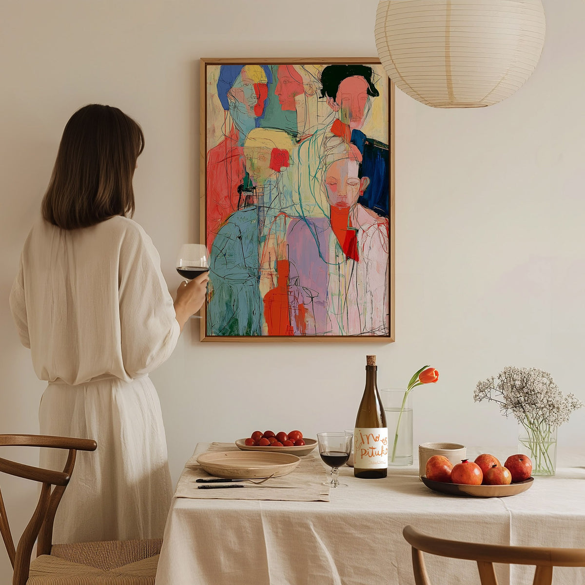 Seven Women Stand Poster | Coral and Pink Illustrative Art Print | Feminist Art Wall Art — styled in an interior