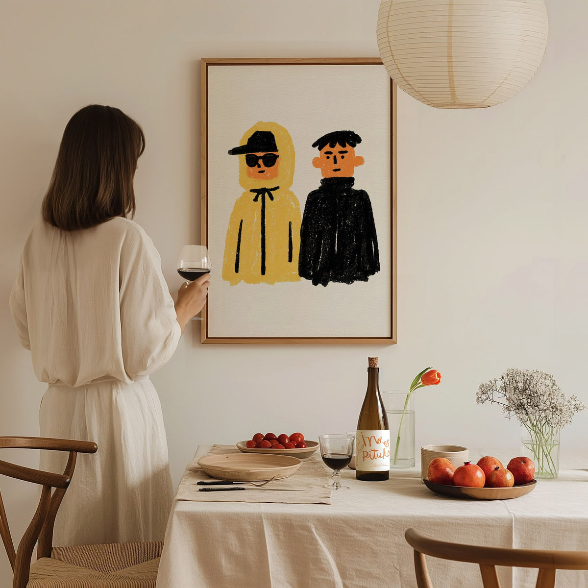 Yellow Hood Black Poster | Yellow and Black Illustrative Art Print | Streetwear Wall Art — styled in an interior