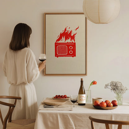 Radio Burns Poster | Red and Blue Screen Print Art Print | Retro Wall Art — styled in an interior