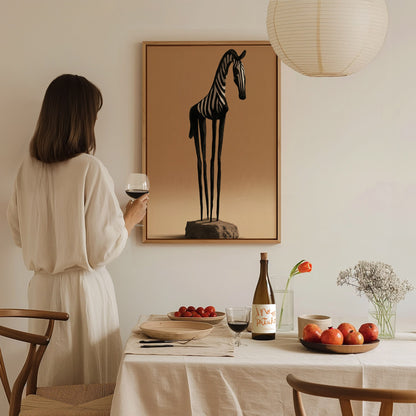 Iron Zebra Stands Poster | Black and Tan Illustrative Art Print | Minimalist Wall Art — styled in an interior