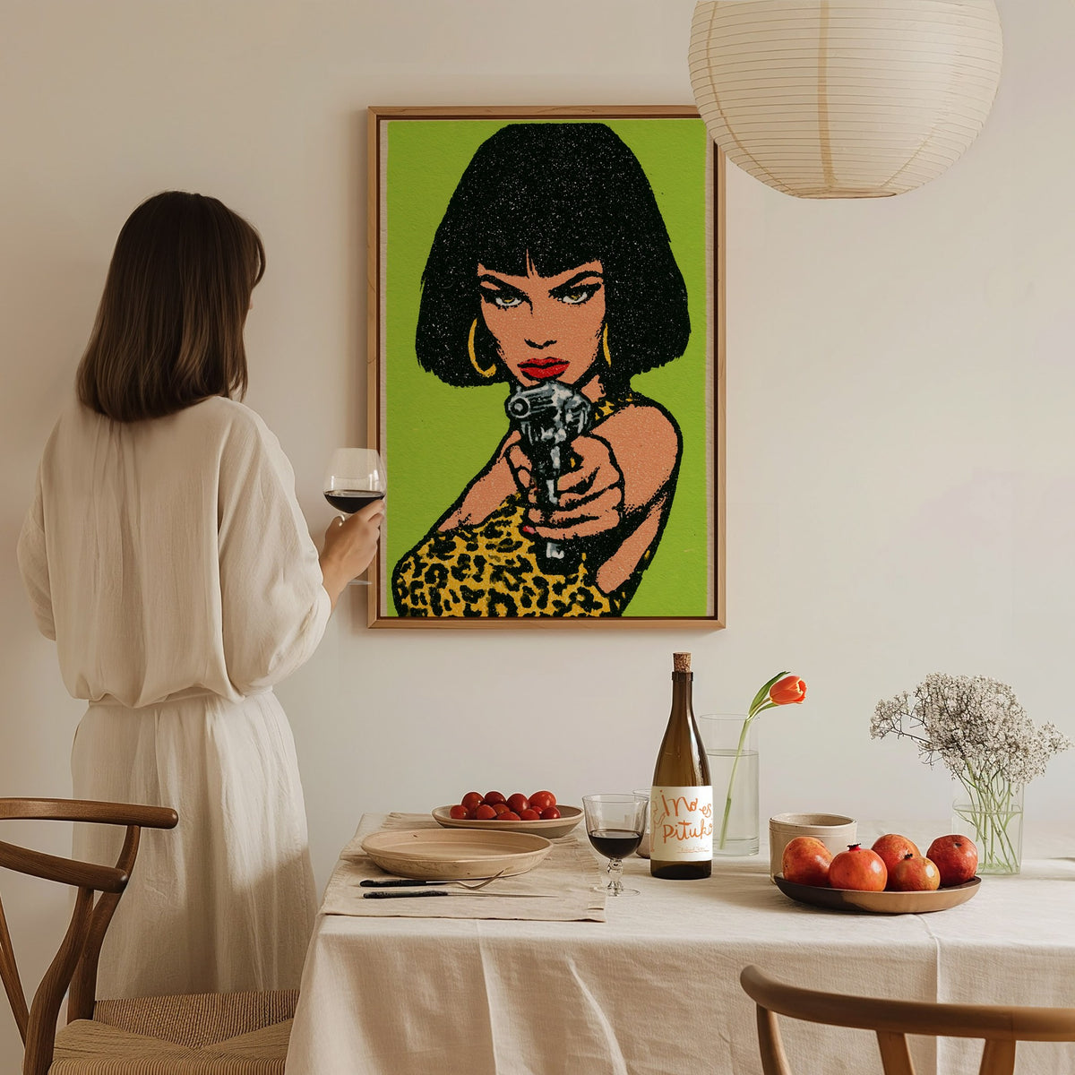 She Means Business Poster | Lime and Yellow Screen Print Art Print | Bold Maximalist Wall Art — styled in an interior