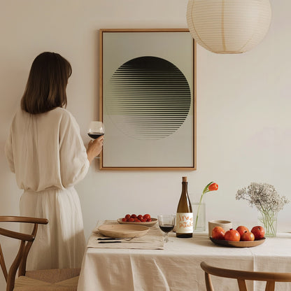 gradient-ellipse Poster | Black and White Minimalism Art Print | Minimalist Wall Art — styled in an interior