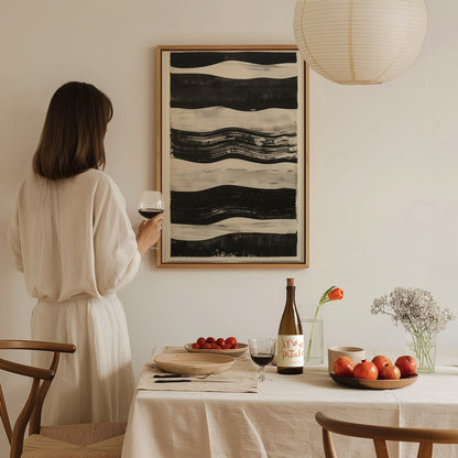 stripe-horizon Poster | Ochre and Navy Minimalism Art Print | Minimalist Wall Art — styled in an interior
