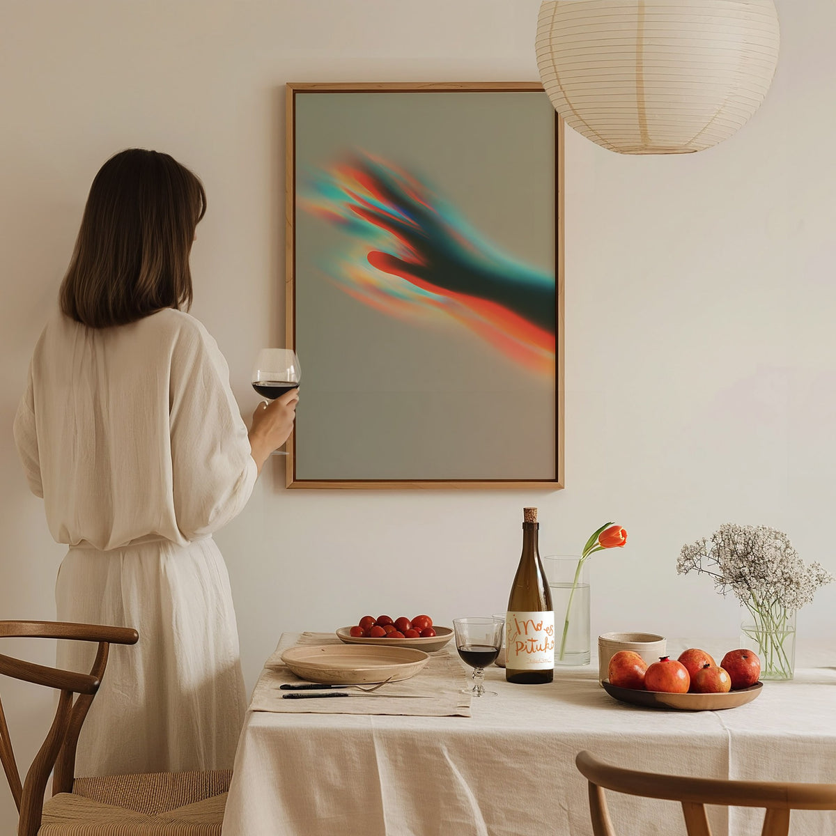 Almost Gone Poster | Coral and Cyan Abstract Art Print | Dark Fantasy Wall Art — styled in an interior