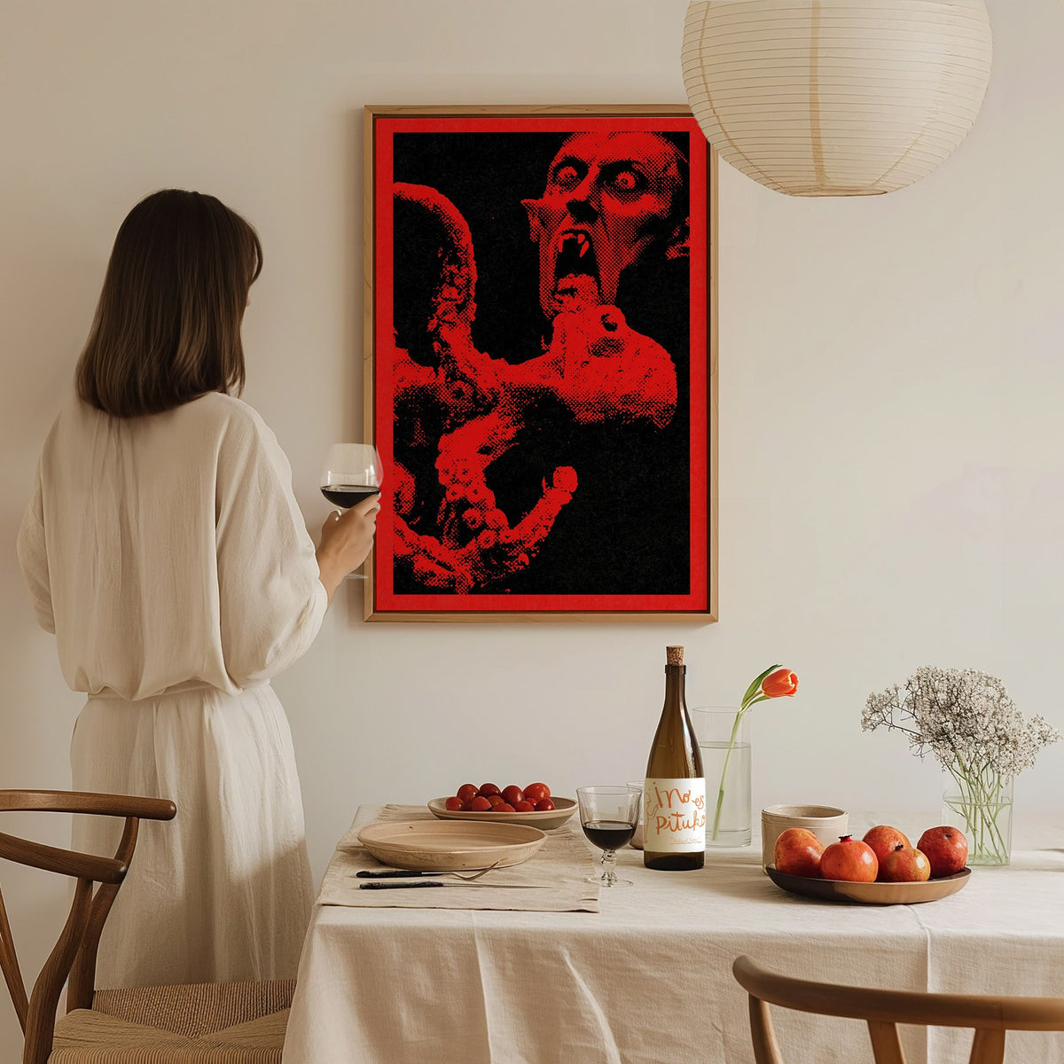 Vampire Grips Prey Poster | Red and Black Screen Print Art Print | Goth Wall Art — styled in an interior