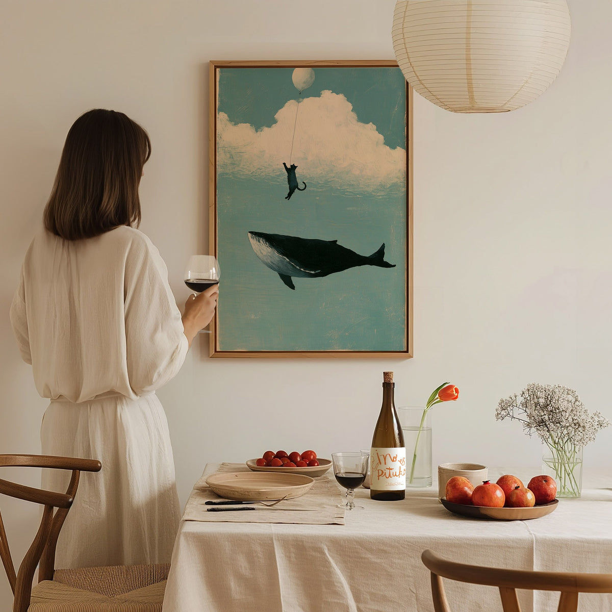 Cloud Fishing Poster | Blue and Cream Illustrative Art Print | Kids Room Wall Art — styled in an interior