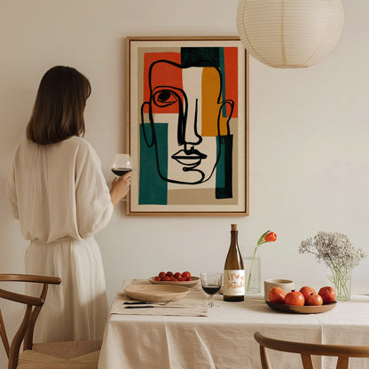 Face Holds Color Poster | Orange and Red Abstract Art Print | Modern Minimalist Wall Art — styled in an interior