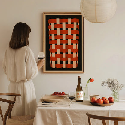 Woven Basket Icon Poster | Burnt Orange Screen Print Art Print | Kitchen Wall Art — styled in an interior