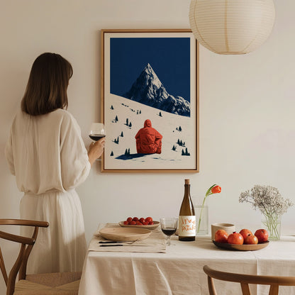 Alone Before Summit Poster | Pink and Cobalt Illustrative Art Print | Adventure Wall Art — styled in an interior