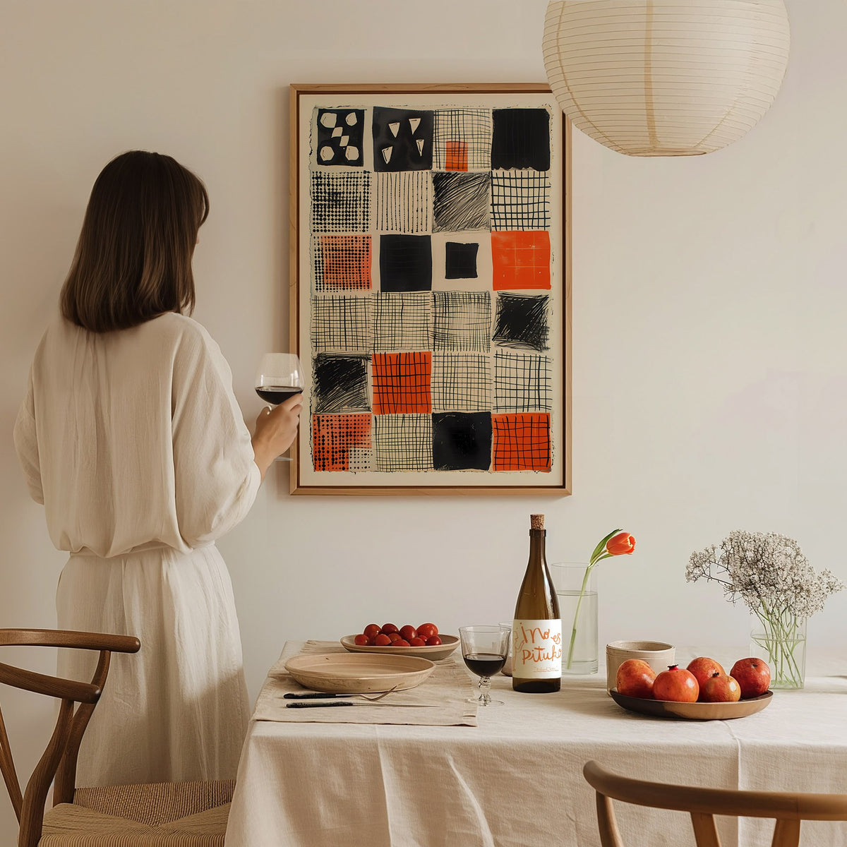 Obsessive Grid Poster | Black and Burnt Abstract Art Print | Minimalist Wall Art — styled in an interior