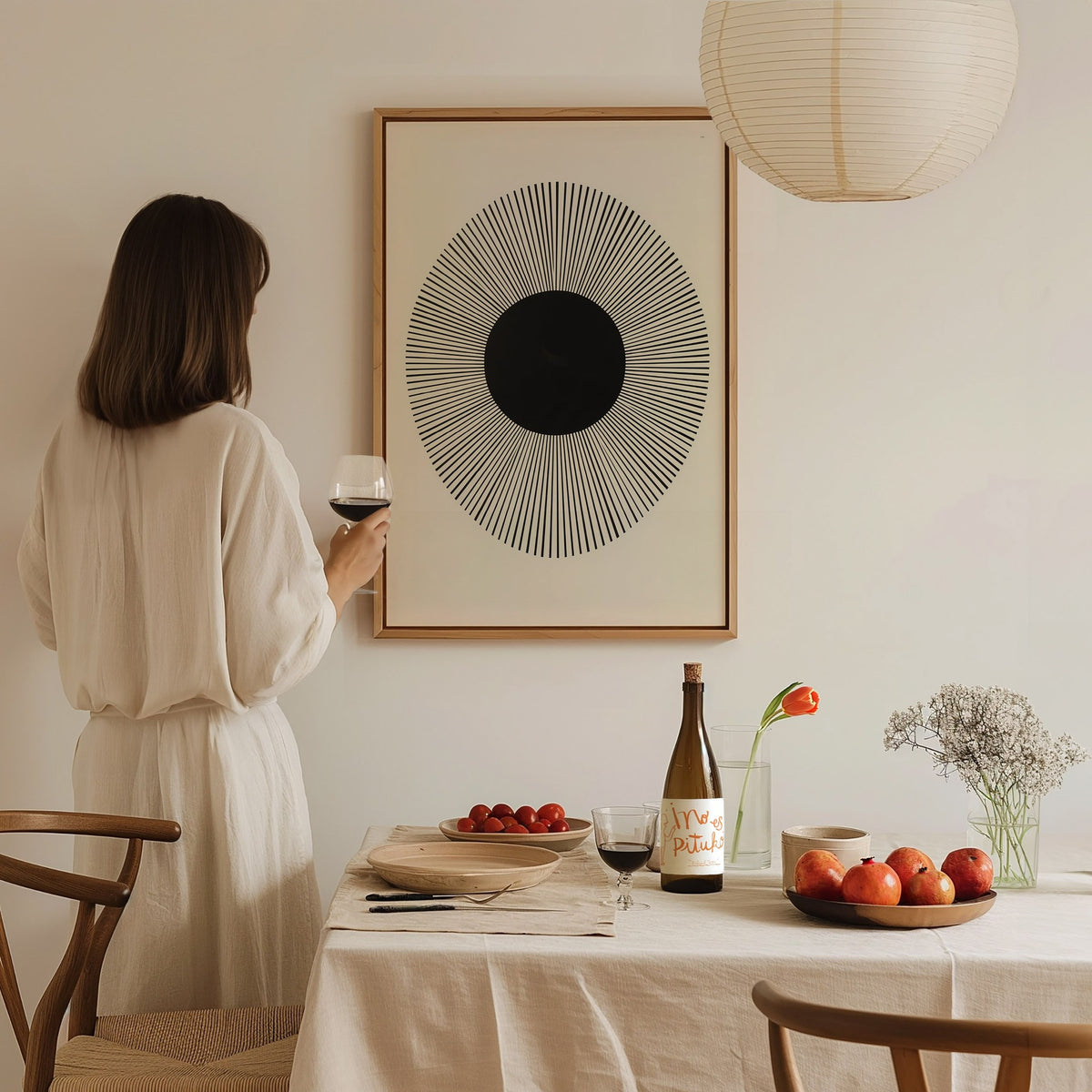 Happy Sun Poster | Black and White Minimalism Art Print | Kids Room Wall Art — styled in an interior