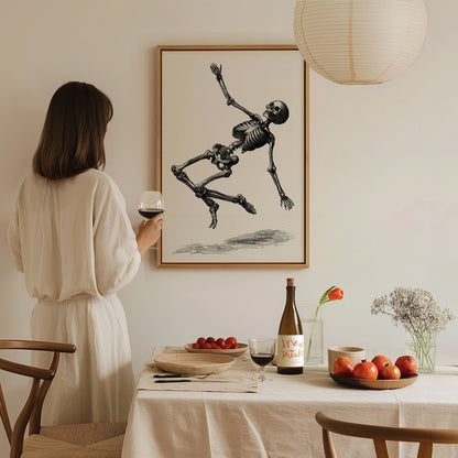 Skeleton Falls Poster | Cream and Black Pen and Ink Art Print | Dark Academia Wall Art — styled in an interior