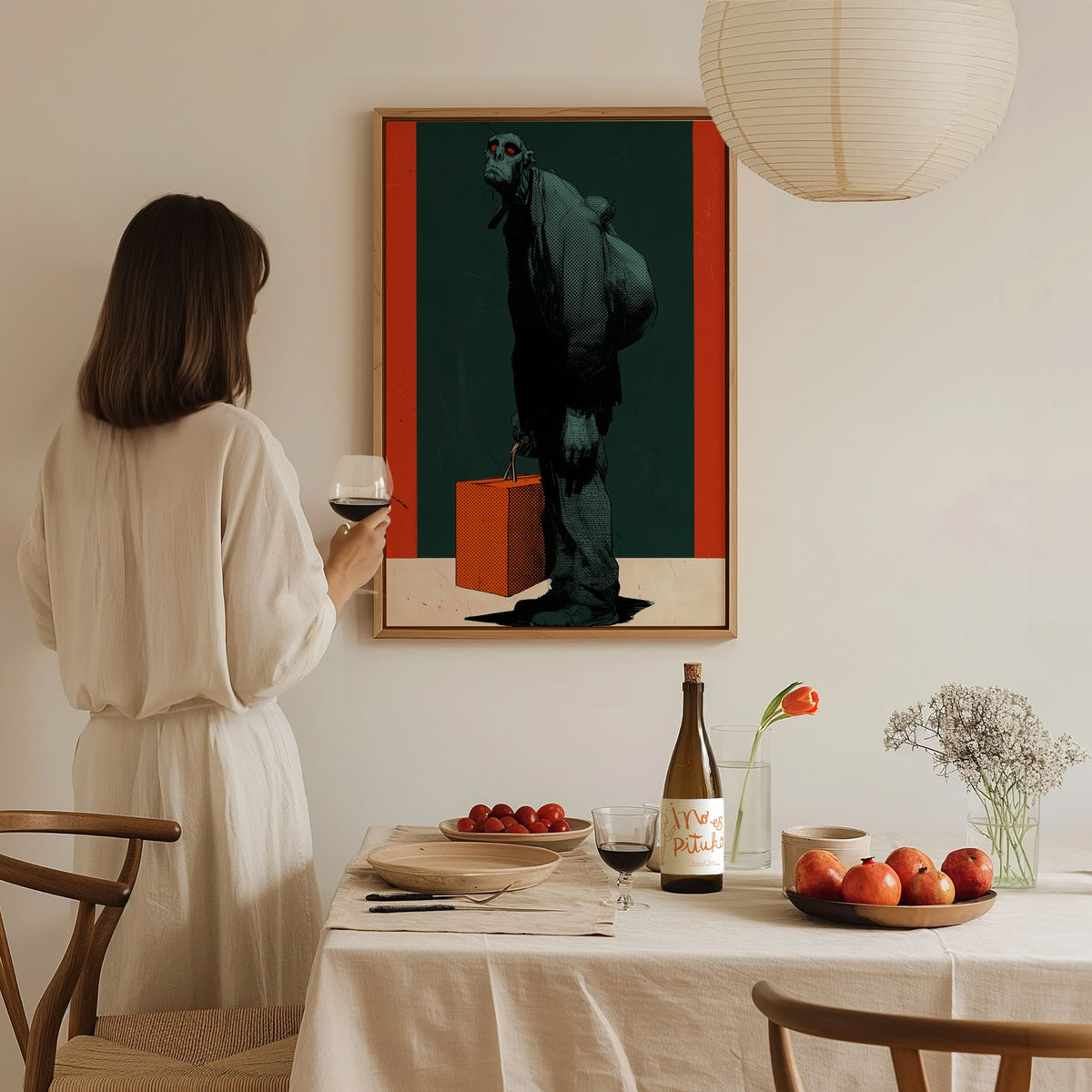 Courier Carries Weight Poster | Teal and Orange Screen Print Art Print | Dark Fantasy Wall Art — styled in an interior