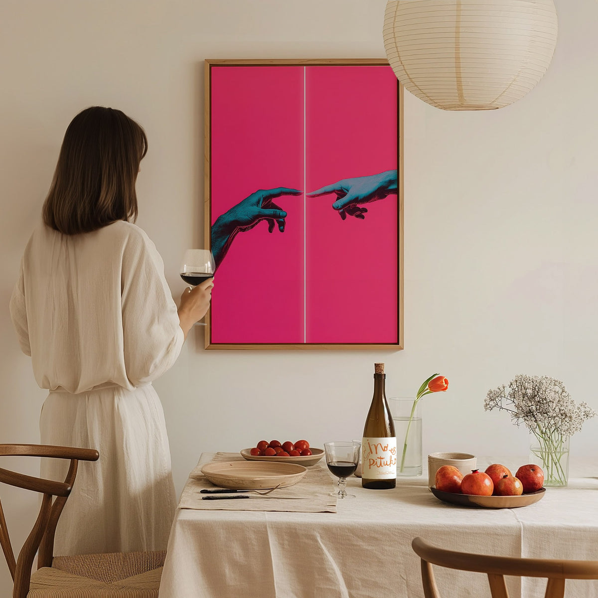 Neon Michelangelo Poster | Artistic Art Print — styled in an interior