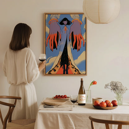 Figure Between Hands Poster | Coral and Periwinkle Illustrative Art Print | Art Deco Wall Art — styled in an interior