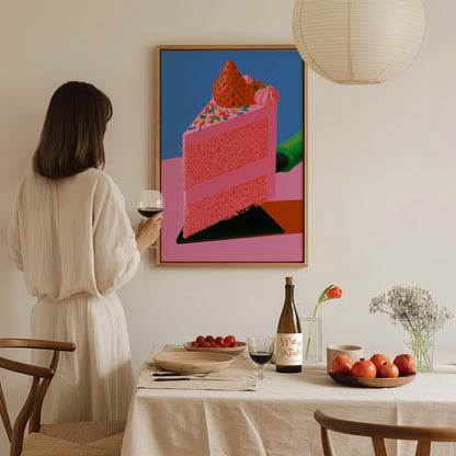 Frosted Layer Cake Poster | Pink and Cobalt Illustrative Art Print | Kitchen Wall Art — styled in an interior