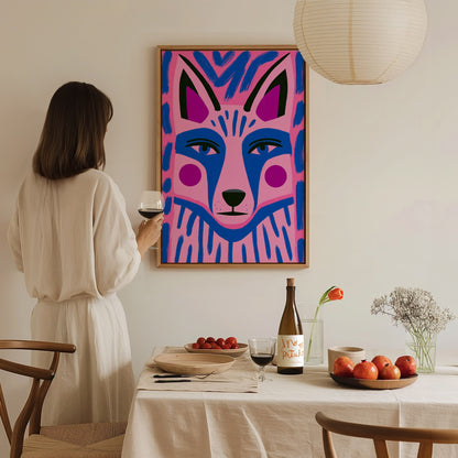 Fox Faces Forward Poster | Pink and Blue Illustrative Art Print | Kids Room Wall Art — styled in an interior
