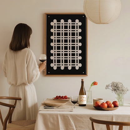 woven-grid Poster | Black and White Minimalism Art Print | Minimalist Wall Art — styled in an interior