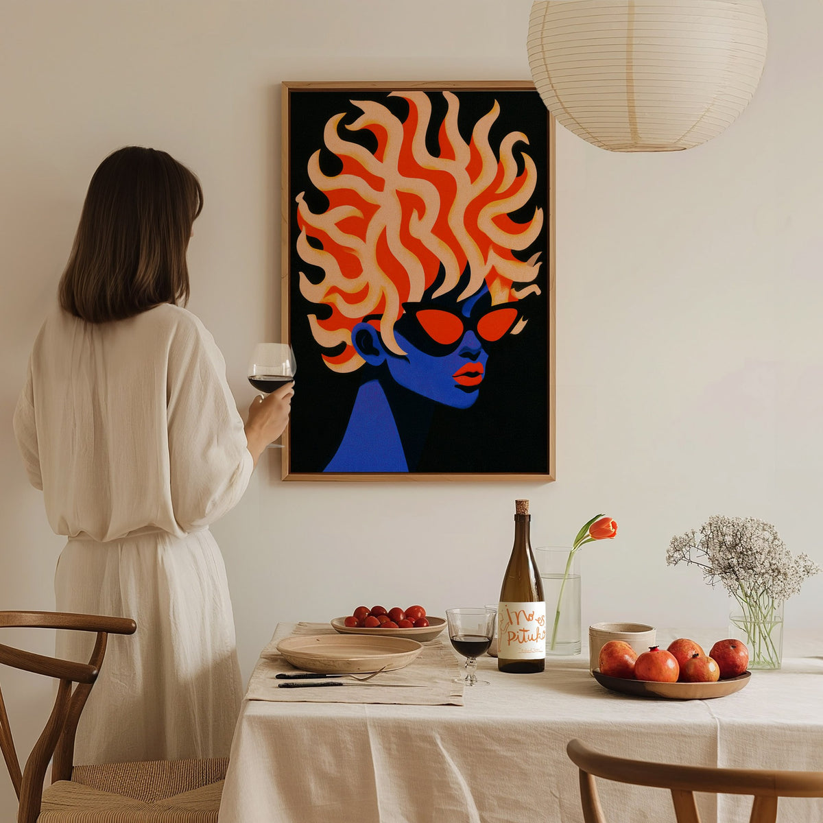 Skull Melts Colors Poster | Rainbow and Black Illustrative Art Print | Goth Wall Art — styled in an interior