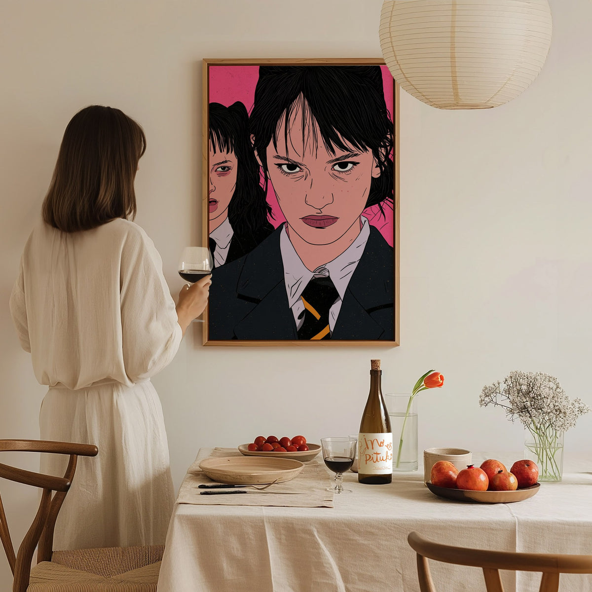 Mean Girls Stand Poster | Green and Gold Illustrative Art Print | Dark Academia Wall Art — styled in an interior