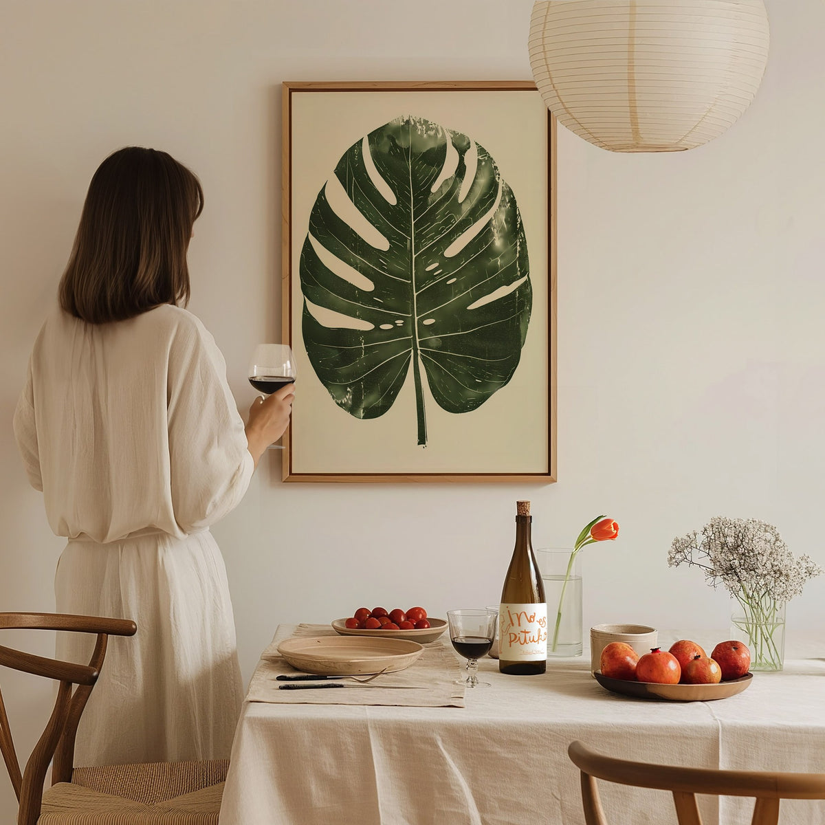 Monstera Leaf Grid Poster | Forest Green Screen Print Art Print | Botanical Wall Art — styled in an interior