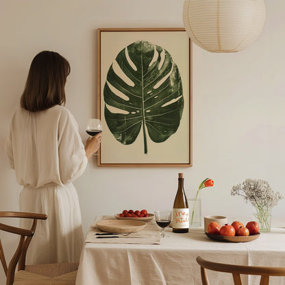 Monstera Leaf Grid Poster | Forest Green Screen Print Art Print | Botanical Wall Art — styled in an interior